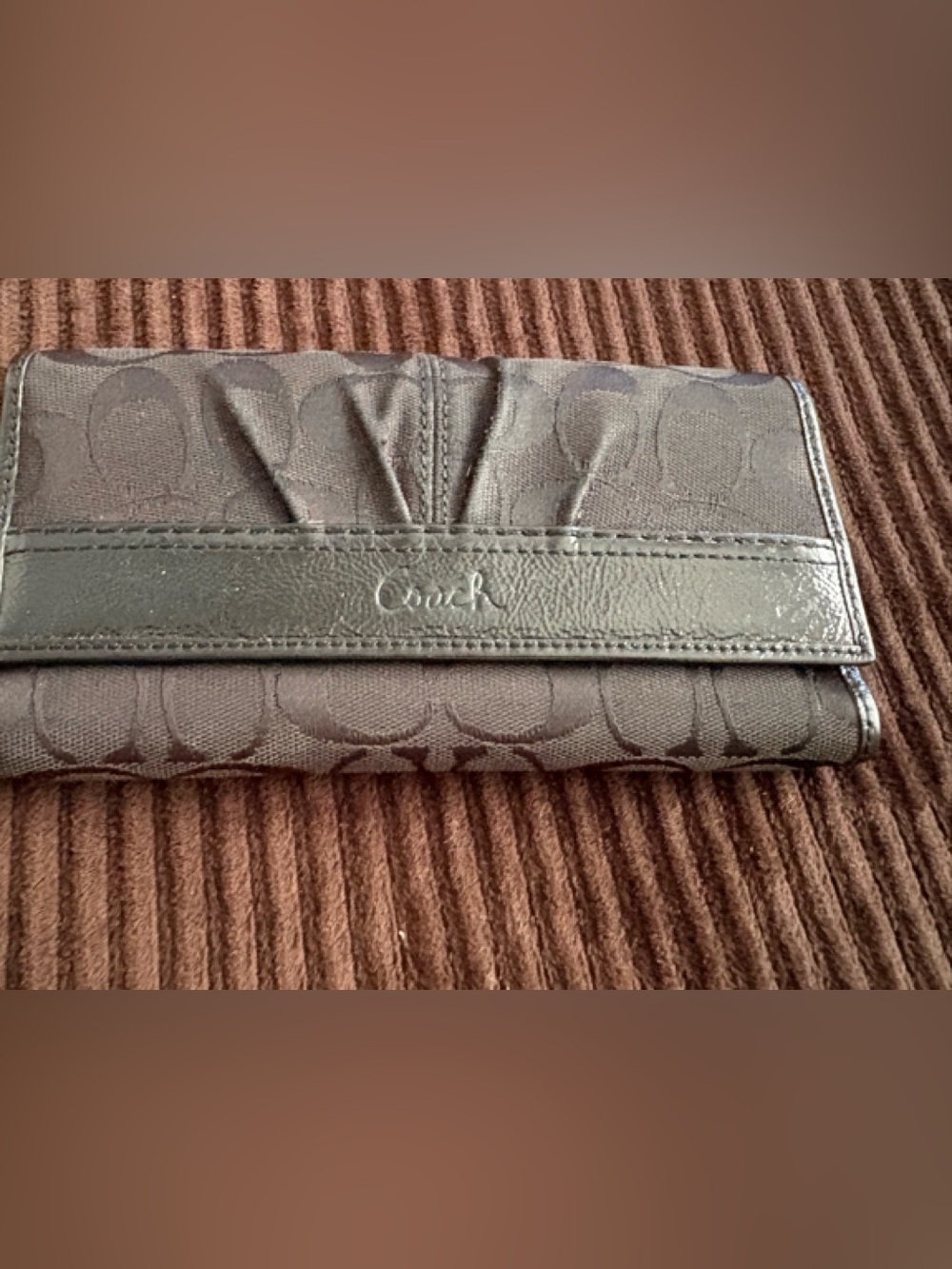 Coach Black Signature Fabric Wallet with Leather Trim